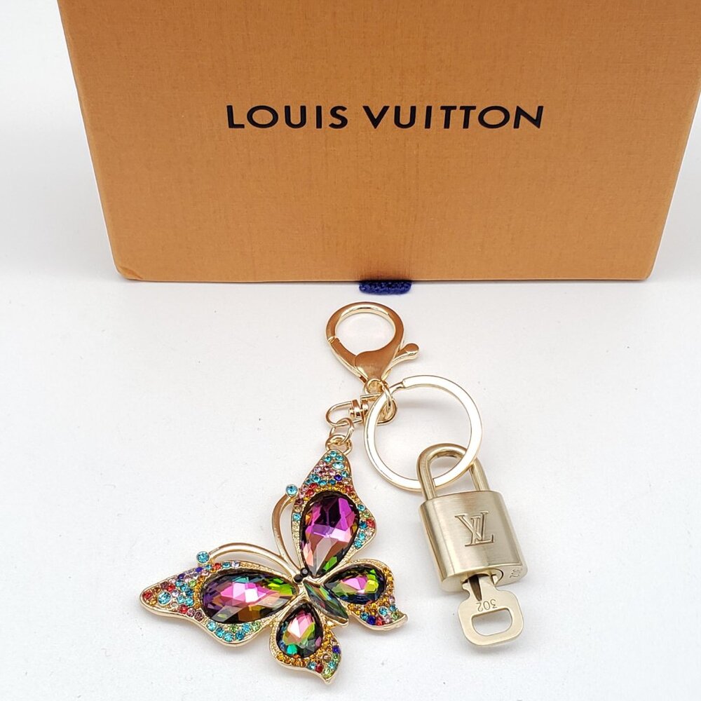 Authentic Louis Vuitton Gold Lock & Box w/ Unbranded Butterfly Bagcharm